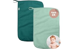 MIMUSELINA Set 2 Asciugamani Asilo Bambino in Cotone di Spugna Assorbente - Riutilizzabili 35 x 23 cm con Grammatura di 450 gr (Turchese/Menta)