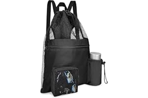 Sarsumir Swimming Bag Mesh Drawstring Gym Swim Bag with Dry Wet Bag Swimming Backpack for Adults Men Women Swimming Gym Beach Sport