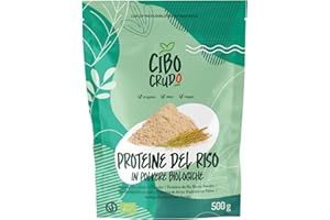 CIBO CRUDO CRUDO BIOLOGICO VEGAN Proteine del Riso in Polvere Bio - 80% Proteina - 500g. Proteine Naturalmente Senza Lattosio e Glutine. Proteine Vegane Vegetali e Biologiche Senza Zucchero. Organic and Vegan Rice Protein Powder.
