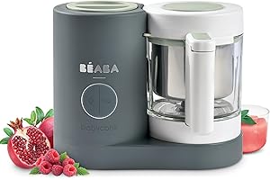BÉABA Babycook Neo, Robot de cocina infantil, tritura, cocina y cuece al vapor, Rápido en 15 minutos, Recipiente de vidrio y cesta de acero inoxidable, Para Bebés y Niños, Gris mineral