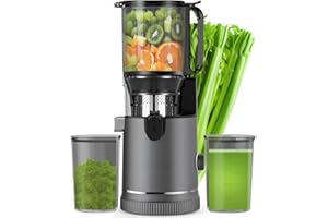 XTKKGFBIR Extracteur de Jus – Presse-agrumes à Froid avec Goulotte de 147 mm & Moteur 400W | Haute Extraction & Conservation des Nutriments | Capacité 1,8L + 2 Récipients | Pour Fruits & Légumes Entiers