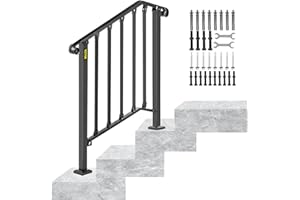 BuoQua Adjustable Handrail Fits Matte Black Stair Rail Wrought Iron Handrail with Installation Kit Hand Rails for Outdoor Steps
