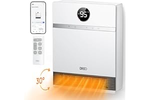 Dreo Intelligent Chauffage d'appoint, Oscillation à 30°, 2000W Chauffage Soufflant Mural, Salle de Bain, Thermostat Réglable, Télécommande, 24H Minuterie, Installation Facile, Compatible avec Alexa