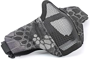 REDIFY GES Plegable táctico Media mascarilla de la máscara al Aire Libre Malla Protectora Riding máscara Transpirable para Airsoft Paintball CS con Correa Ajustable Cinturón (Nuevo patrón de Hilo Negro)