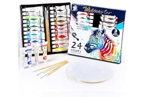 TBC THE BEST CRAFTS TBC Watercolour Paint Set, Professional Painting Supplies Set 24 x 12ml Water Colour Paints Tubes with 3 Paint Brush for Artists, Beginners, Students, Hobbyists, Adults