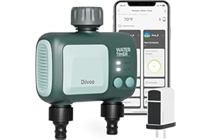 Diivoo WiFi Water Timer 2 Outlets, Smart Sprinkler/Hose/Tap Timer Compatible with Alexa & 5 Irrigation Plans & Rain Delay, Garden Watering Systems Controller with 2 Watering Modes for Lawn Yard