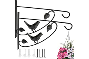 AHUNTTER 2 Pack 13" Heavy Duty Hanging Basket Brackets Wrought Iron Wall Mount Planter Hooks Metal Outdoor Garden Planter Flower Hanger with Screws for Bird Feeder Fence Lantern Wind Chimes - Black