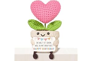 ‎GIFTASY Giftasy Geburtstagsgeschenk für Frauen - Kreative Strickwolle Herzblume mit Energiekarte, Geschenke für Frauen Mama Freundin Oma Geburtstag