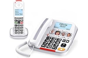 SWISSVOICE - Xtra 3355 Combo - DECT - Corded Telephone Cordless Handset - Large Keys Answering Machine - Audio Boost - Loud Ringtones - Hearing Aid Compatible - Call Block - White