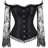 Josamogre Corsetto Bustino Bianco Sposa Pizzo Elegante Donna Manica Lunga Burlesque Halloween Sexy Top