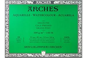 ARCHES Aquarelle - Bloc 20 feuilles 31x41 collé 4 côtés - 300g/m² - grain fin, blanc naturel, 4 bords francs