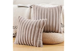MADIZZ 2er set Kunstpelz Plüsch Dekorative Kissenbezüge Flauschig Gestreifte Weich Dekorative Kissenbezug für Sofa Schlafzimmer Kissen Shell Taupe 50 x 50 cm