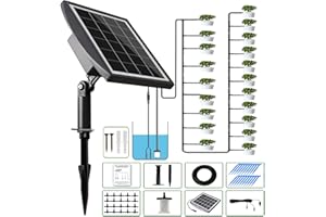 FUFRE Solarny system nawadniania ogrodu, z 12 trybami timera, ochrona przed brakiem wody, wąż 20 m i 20 głowic ociekowych, do ogrodu, na balkon, do roślin doniczkowych, na zewnątrz