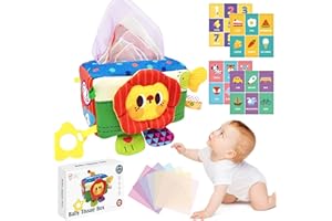 weeyin Giochi Montessori 6-12 Mesi, Scatola di Fazzoletti per Neonati, Bambini, con Specchio, Giochi Sensoriali Interattivi