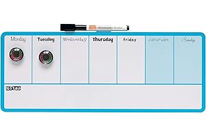 Nobo Mini Lavagna / Agenda Settimanale Magnetica Montabile su Parete / Frigorifero, Design a 2 Toni, Clip per Pennarello Integrata, 1 x Pennarello, Cancellabile a Secco, 360 mm x 140 mm, Blu