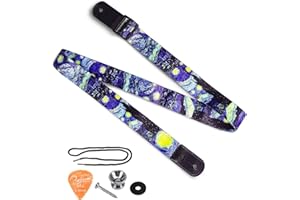 BESTSOUNDS Van Gogh "Starry Night" Sangle Ukulélé & Bandoulière en cuir pour Concert Ténor Soprano et Ukulélé Baryton (Uke-Starry Night)