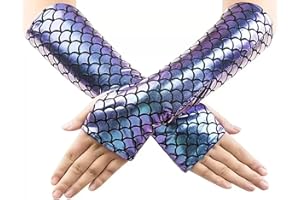 Azonelife Fingerlose Handschuhe Damen Meerjungfrau, Fischschuppen Lange armstulpen, Halloween Mädchen Cosplay Handschuhe Arm Ärmel für Bühne Leistung Fasching Partei Kostüm Zubehör