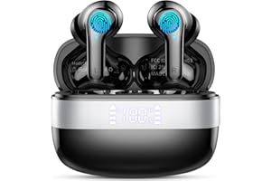 OWMSIC Auriculares Inalámbricos Bluetooth, Auriculares Bluetooth 5.3 HiFi Estéreo, Cancelación de ruido ENC, 48H Cascos Inalambricos con 4 HD Mic, Pantalla LED, IPX7 lmpermeable Auriculares Comodidad Ligera