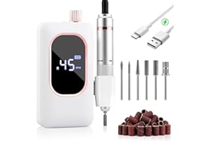 AOMEES Lime à ongles électrique Pro rechargeable 4000 mAh avec 8 heures d'autonomie, kit de lime à ongles en acrylique 45 000 tr/min pour gel, kit de lime E avec 6 embouts, 7 bandes, écran LED, perceuse à