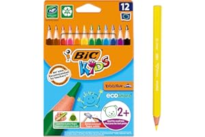 BIC Kids Evolution Triangle ECOlutions Crayons de Couleurs Triangulaires - Couleurs Assorties, Etui Carton de 12