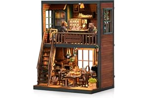GuKKK DIY Book Nook Kit, Puzzle 3D Book Nook en Bois, Booknook Maison Miniature à Monter Soi-même, Serre-Livres, Décoration avec lumière LED, pour Adolescents et Adultes (Little Bear Bistro)