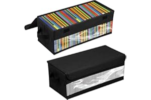 Caffney CD Storage Boxes Pack of 2 CD Case Storage with Lids and Window 13.2 x 5.9 x 5.3 Inch CD Organizer Box Holds 30 CDs in Full Jewel Cases,60 CDs in Slim Cases,and 165 Discs