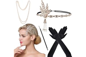 Meiruier 1920 accessori di Set,Accessori Anni '20, alla moda con fascia, guanti lunghi, collana con perle e accessori per donne, Charleston Fancy Set per Natale