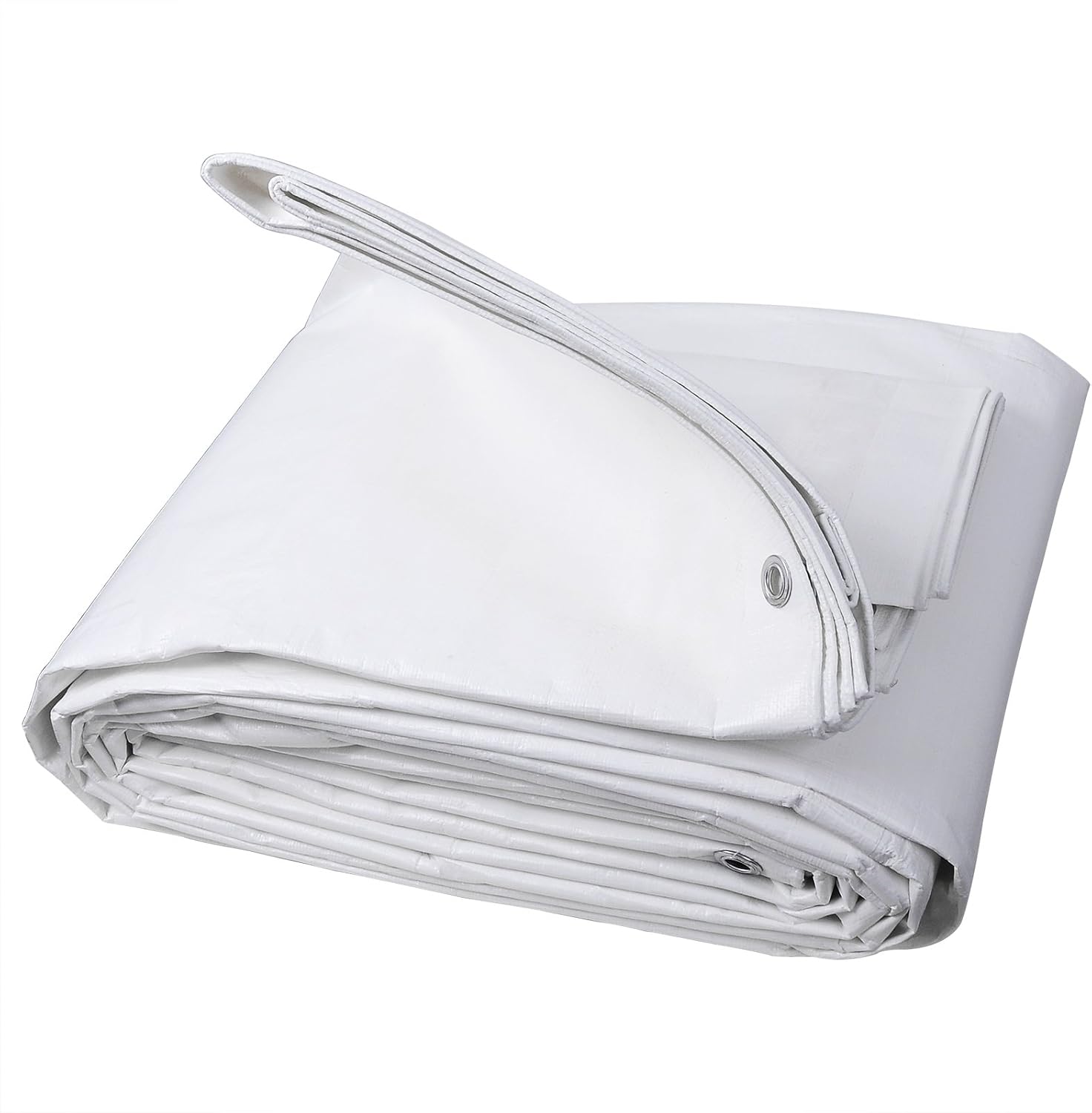WOLTU Lona Impermeable Exterior 3x4m, 180g/m² Lona de Protección Toldo Reforzado PE con Ojales, Duradera Resistente a Los Rayos UV Desgarros, para Leña, Muebles, Jardín, Piscinia, Blanco