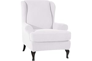 VanderHOME Funda elástica de Sillón Orejero Color sólido Antideslizante Duradera Fundas de sillón con Orejas Fundas de Silla elástica con Cojin Separado Protector de Muebles Jacquard Blanco