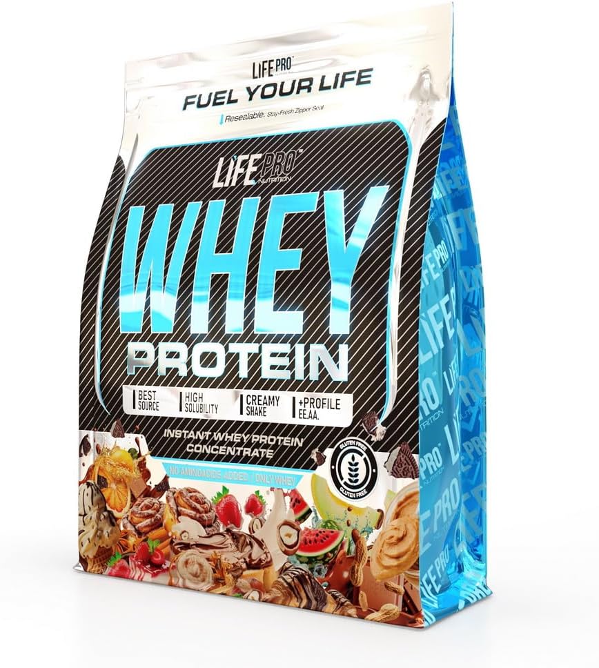 Life Pro Whey 1Kg | Alimento Deportivo, 78% Proteína Concentrado de Suero, Protege Tejidos, Anticatabolismo, Crecimiento Muscular y Facilita la Recuperación (1 kg, BAG VANILLA ICE CREAM)