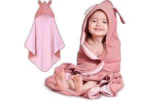 Miracle Baby Asciugamano con Cappuccio per Neonato 100% Cotone Asciugamano da Bagno per Bambini Morbido e Assorbente Asciugamani Bagnetto con Orecchie Carine per Ragazzi Ragazze (Rosa, 85 * 85cm)