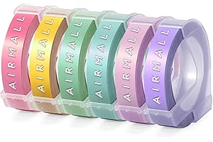 Airmall Kompatibel Prägegerät 3D Etiketten Ersatz für Dymo Omega Etikettenband, Prägeband 9mm Selbstklebendes Vinyl Etikettenband für Dymo Omega Dymo Junior Memoking E975 Prägegerät, 6-Stück