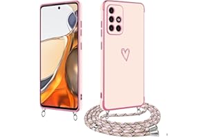 BAOJAY Funda con cordón para Samsung Galaxy A51 4G Bonita Cover Protectora Corazón con Correa Ajustable Adecuado para Mujeres Adecuado para Regalar-Rosa