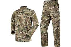 LNFINTDO Men's Military Suit Long Sleeve Jacket and Camouflage Trousers Set Camo Woodland Hunting Uniform War Game Paintball Shooting