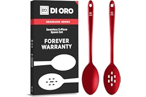 DI ORO LIVING DI ORO® - Lot de cuillères de cuisine - Cuillères perforées et solides en silicone résistante à 315°C - Silicone certifié LFGB de qualité professionnelle sans BPA - Perfectes pour mélanger et servir