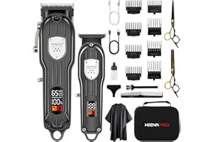 HIENA PRO Professional Hair Clippers Set for Men, Cordless Barber Clipper T-Blade Trimmer Set, Electric Hair Cutting Machine Kit, USB Rechargeable Clipper Set for Barbers with LED Display (Black)