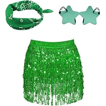 Falda De Danza Con Lentejuelas Y Flecos Para Mujer - Color Negro Talla M, Ideal Para Fiestas Y Carnaval