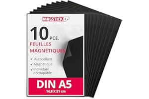 Magstick Feuille magnétique 10 pièces I DIN A5 I Feuille magnétique autocollante I Flexible découpable magnétique adhésive I Pour bricolage organisation I Perforation rangement I mag272