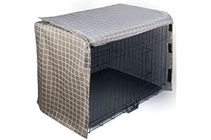 Baitang Soundproof Dog Crate Cover - Ventilated, Durable Double Door Polyester Kennel Cloth With Air Flow - Universal Fit for Wire Crates, Plaid, 42 Inches