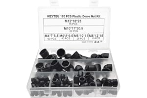 WZYTEU 170 Pcs Capuchon Boulon Plastique, Dôme Cache Ecrou pour Écrous et Boulons Hexagonaux Protections (M4 M5 M6 M8 M10 M12, avec Pince à Épiler)