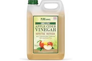 Pure Source Nutrition RAW Apple Cider Vinegar with Mother 5 litres Applecider Weight Loss Detox Organic/Unfiltered/Unheated/Unpasteurised