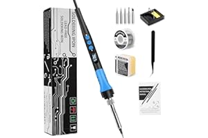 KKMOL Zestaw lutowniczy, 90 W LED lutownica z regulacją temperatury 180℃-480℃, 5 x lutownica, pasta lutownicza, drut lutowniczy, uchwyt do lutownicy, zestaw do naprawy spawania - niebieski