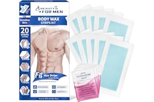 ‎BEAUTY7 Beauty7 For Men Kaltwachsstreifen Männer Haarentfernung für den Körper Beine Achselhöhle für empfindliche Haut enthält 20 Wach streifen & 4 Reiniger Öl Tücher