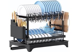 Teklemon Escurreplatos - Escurridor de Platos Desmontable de 2 Niveles - Organizador de Escurridor de Platos de Gran Capacidad con Bandeja Goteo - Escurreplatos para Mostrador de Cocina