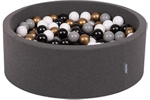 KiddyMoon Piscine À Balles pour Bébé Rond 90X30cm/200 Balles 7Cm Fosses À Boules Jouet Enfant, Gris Foncé:Blanc/Gris/Noir/Or