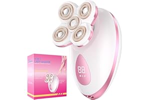 BAZIVVE Electric Razors for Women - Painless Leg Shavers for Women Sensitive Skin, 5 in 1 Rotary Hair Removal Kit for Whole Body, Waterproof Wet/Dry Bikini Trimmer, Rechargeable, Pink