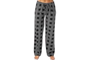 HSUAYEUD Schlafanzughosen für Damen 2024 Baumwolle Karierte Pyjamahose Comfy Winter Weich Nachtwäsche Hose Freizeithose mit Taschen