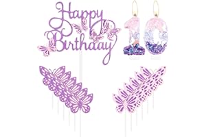 MCISKIN Happy 10th Butterfly Birthday Candles Pink Purple Numero 10 Candela con Farfalla Cake Topper per Cupcake per Ragazze 10° Compleanno Decorazioni per torta di 10° compleanno Carino Topper per torta di
