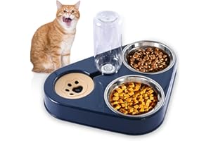 doepeBAE Bol Double Inoxydable pour Animaux de Compagnie - Gamelles Doubles 3-en-1 pour Chats et Chiens avec Stockage d'eau Automatique, Parfait pour Chiens et Chats Domestiques (Bleu)