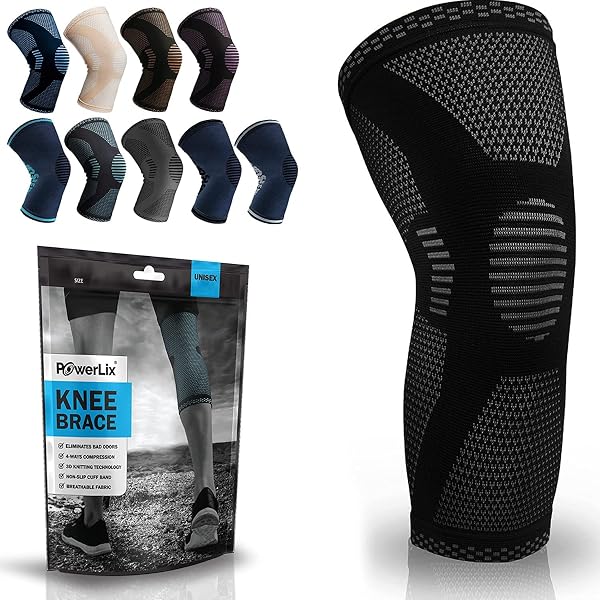 POWERLIX Supporto per Ginocchio da Uomo/Donna, Ginocchiera, Fascia a Compressione, Supporto per Artrite, Dolore alle Articolazioni, Lesioni dei Legamenti, Rottura del Menisco, Nero, M - 1